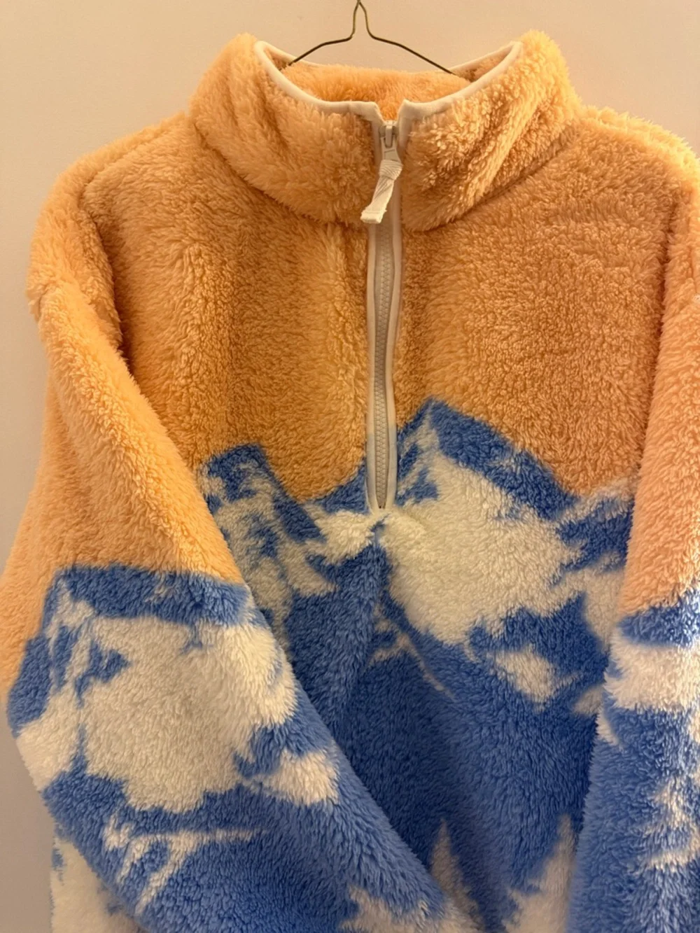 Women's Teddy Pullover Jacket - Peach, Blue & Cream - Picture 4 of 5